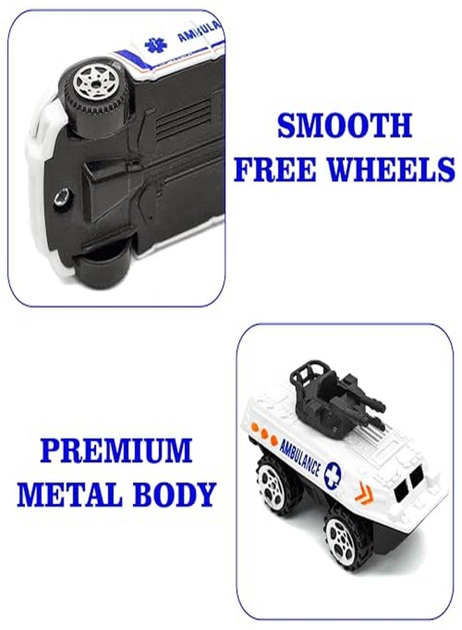VGRASSP 1:64 Scale Mini Die Cast Alloy Metal Ambulance Vehicle Toy Set for Kids - Free Wheels Pretend Play Emergency Rescue Toy Cars for Boys and Girls - Set of 5 - Image 4